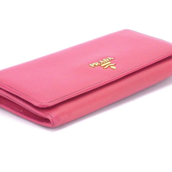 PRADA Long Wallet Logo Pink Safiano Leather Authentic - Picture 1 of 8